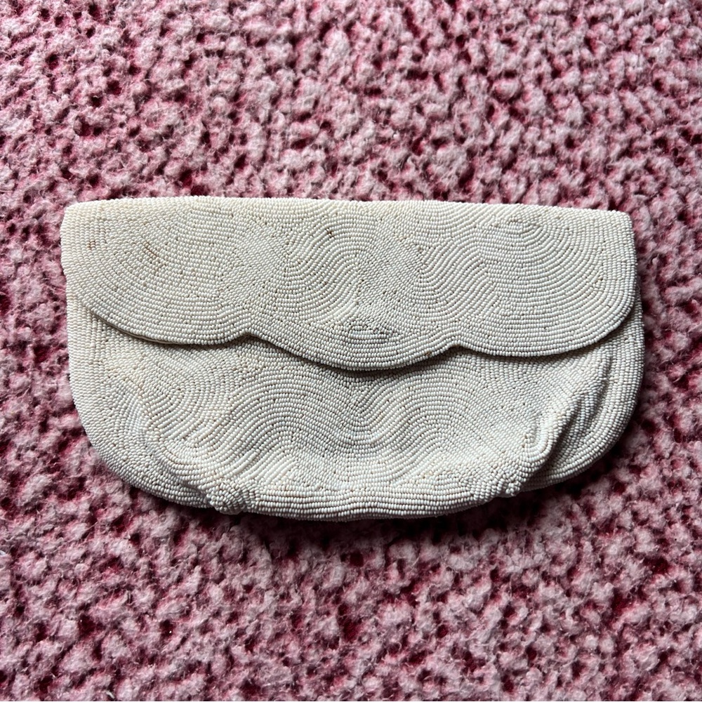 RARE Vintage White Beaded Saks Fifth Avenue Clutch